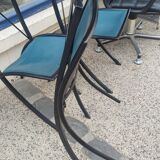 5 Bella folding chairs in steel and petrol blue leather by Maison Cattelan