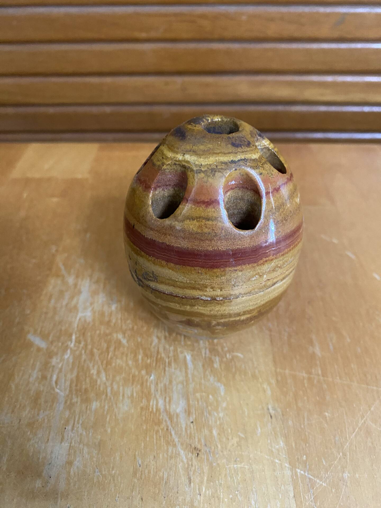 Vintage Hard Stone Onyx Egg Flower Holder