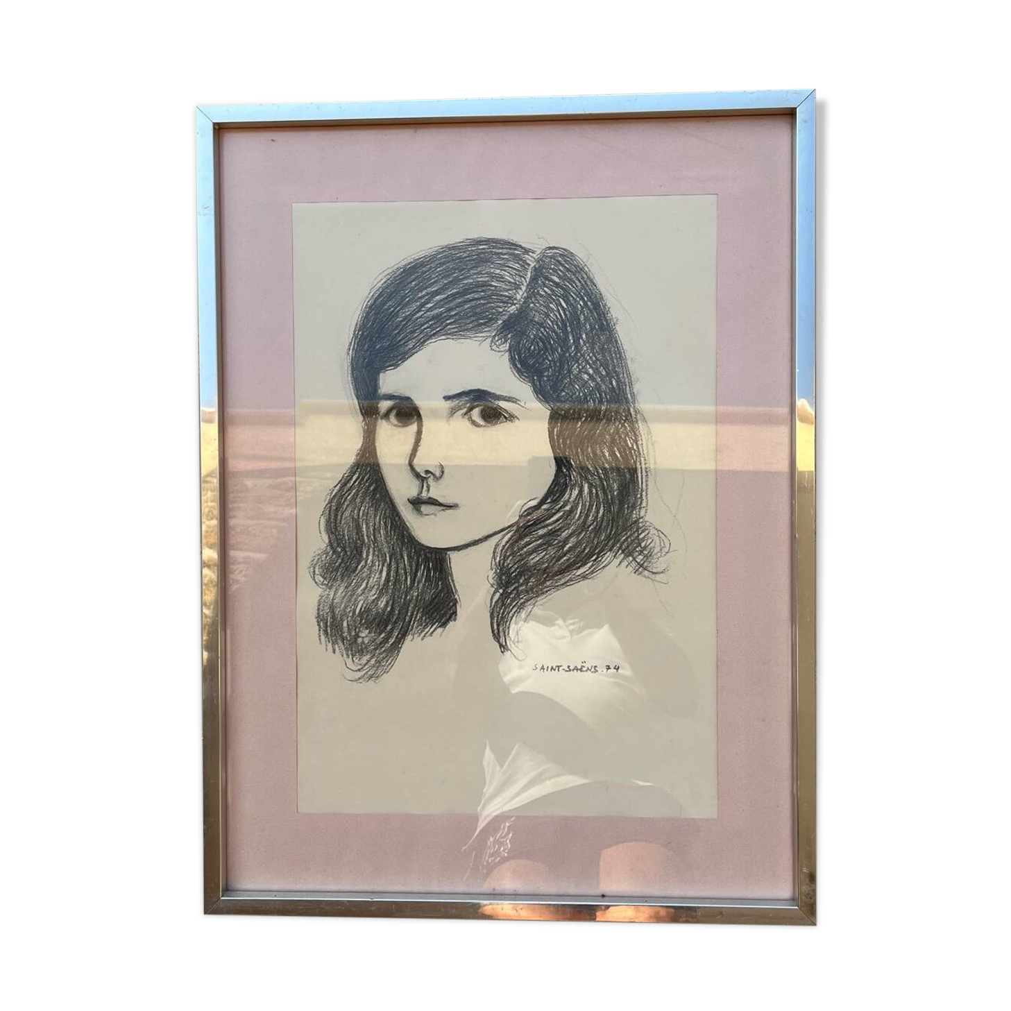 Tableau : dessin sur carton - portrait de jeune femme
