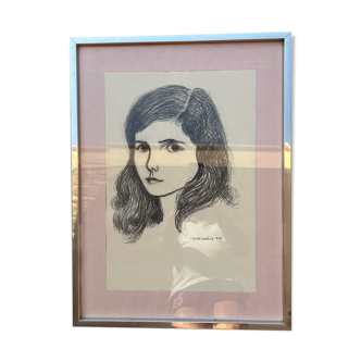 Tableau : dessin sur carton - portrait de jeune femme