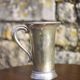 Antique metal carafe, jug, pitcher with handle, engraved dragonfly, collection
