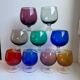 Set of 9 glasses with colored feet in blown glass 50s