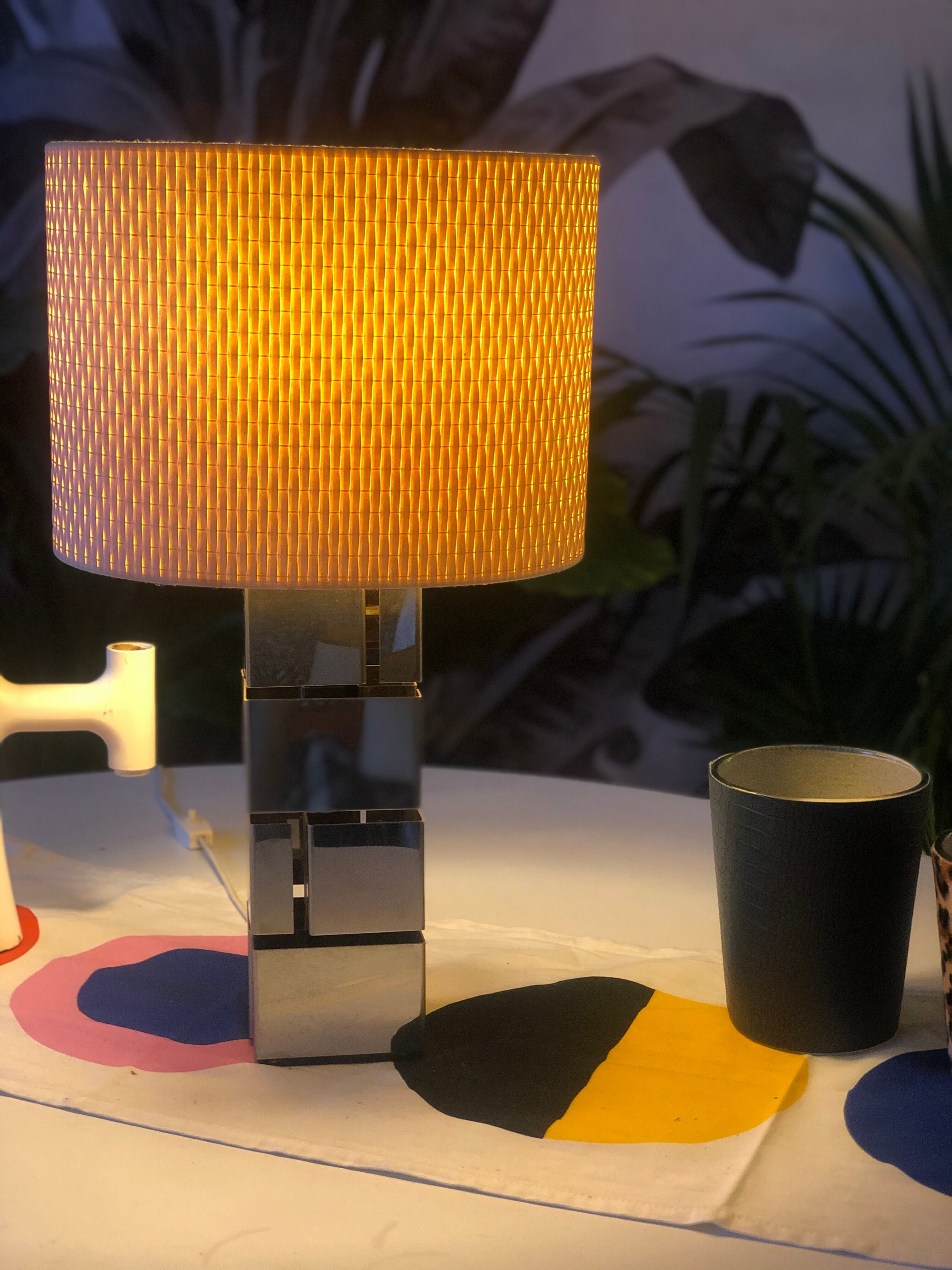 Modernist cubist Building table lamp by Curtis Jere
