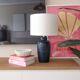 navy blue ceramic table lamp with shade