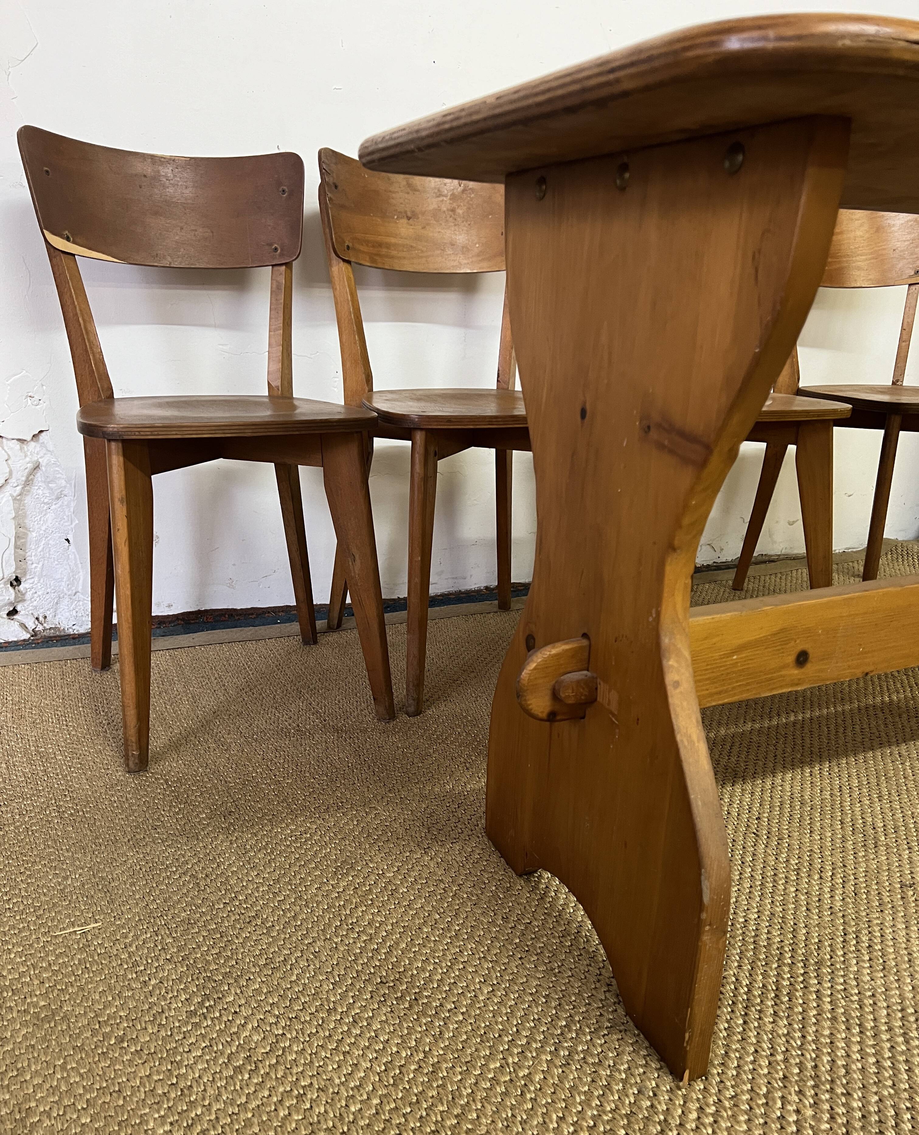 Vintage wooden table and 4 chairs set