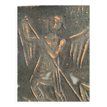 Plaque murale en bas-relief en terre cuite vintage / France, années 1960