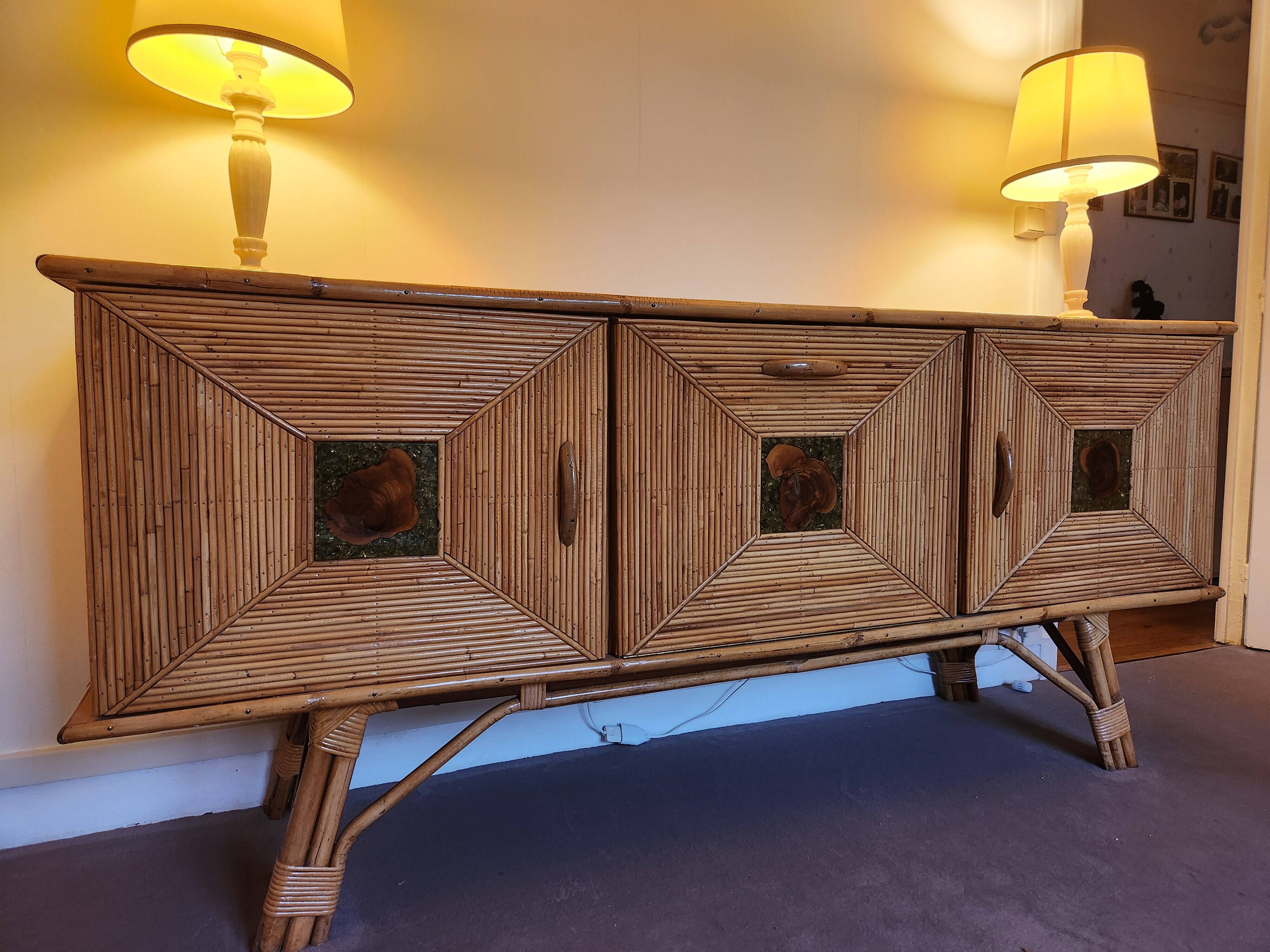 Sideboard in a row in rattan by Adrien Audoux and Frida Minet