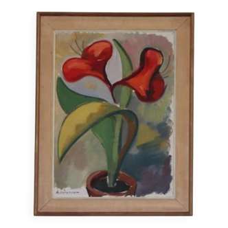 Original Swedish Oil on Panel – “Asian Lily” by Bror Göransson – Signed