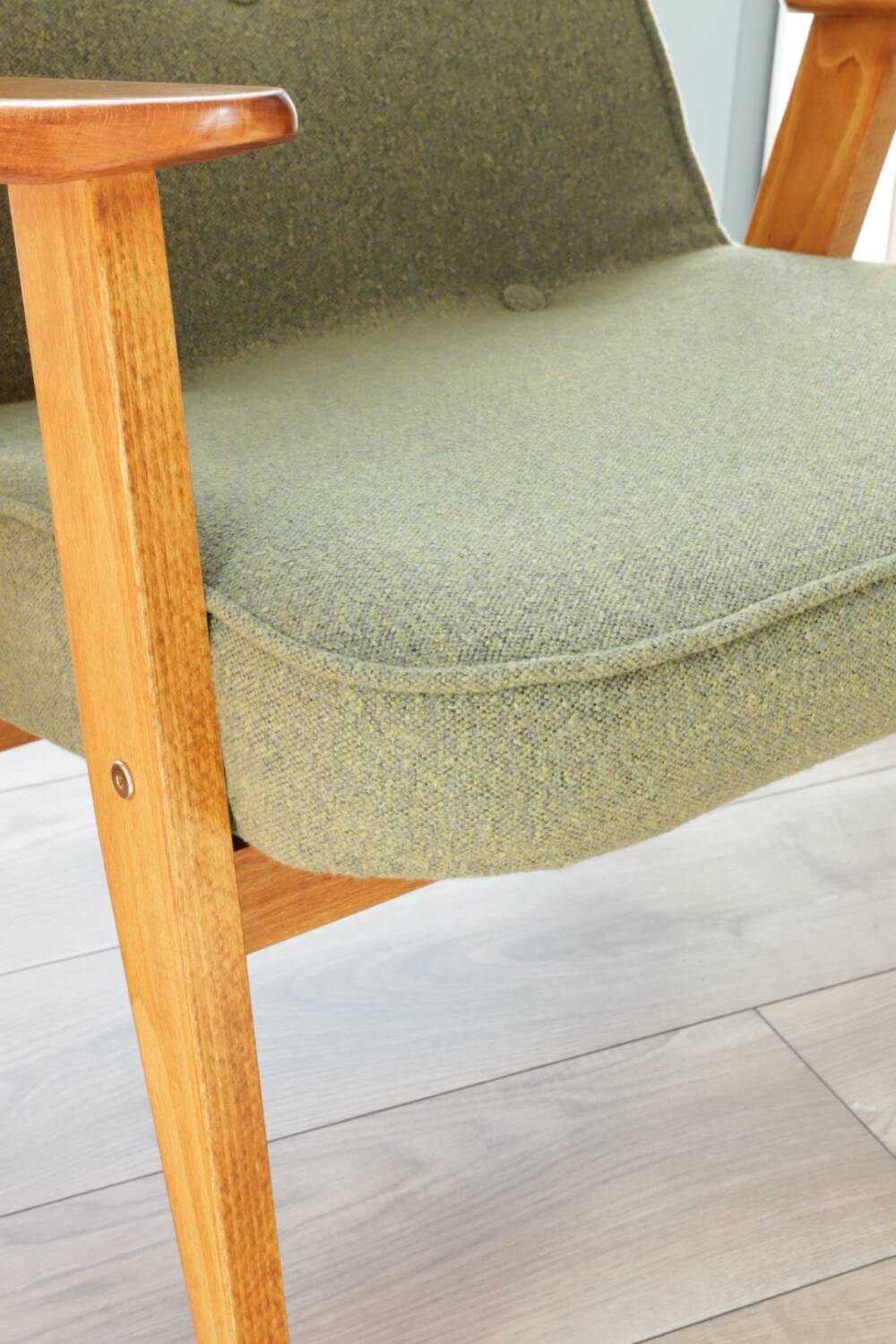 Fauteuil Lounge Vintage Bouclè Cactus, Bois Naturel Design Scandinave