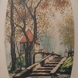 Pair of color lithographed landscape paintings