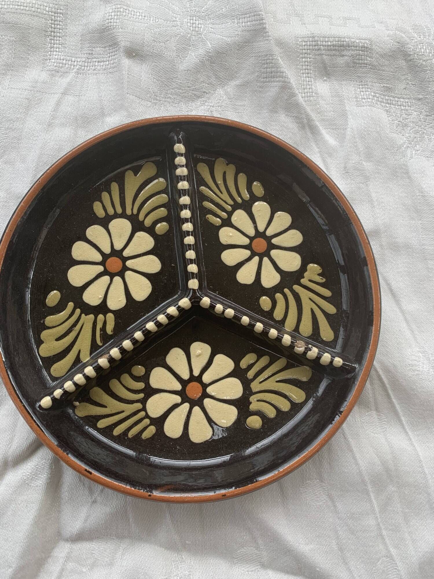 Compartment plate Alsatian pottery vintage floral pattern