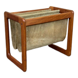 60's 70's newspaper holder magazine rack by Aksel Kjersgaard in teak and suede