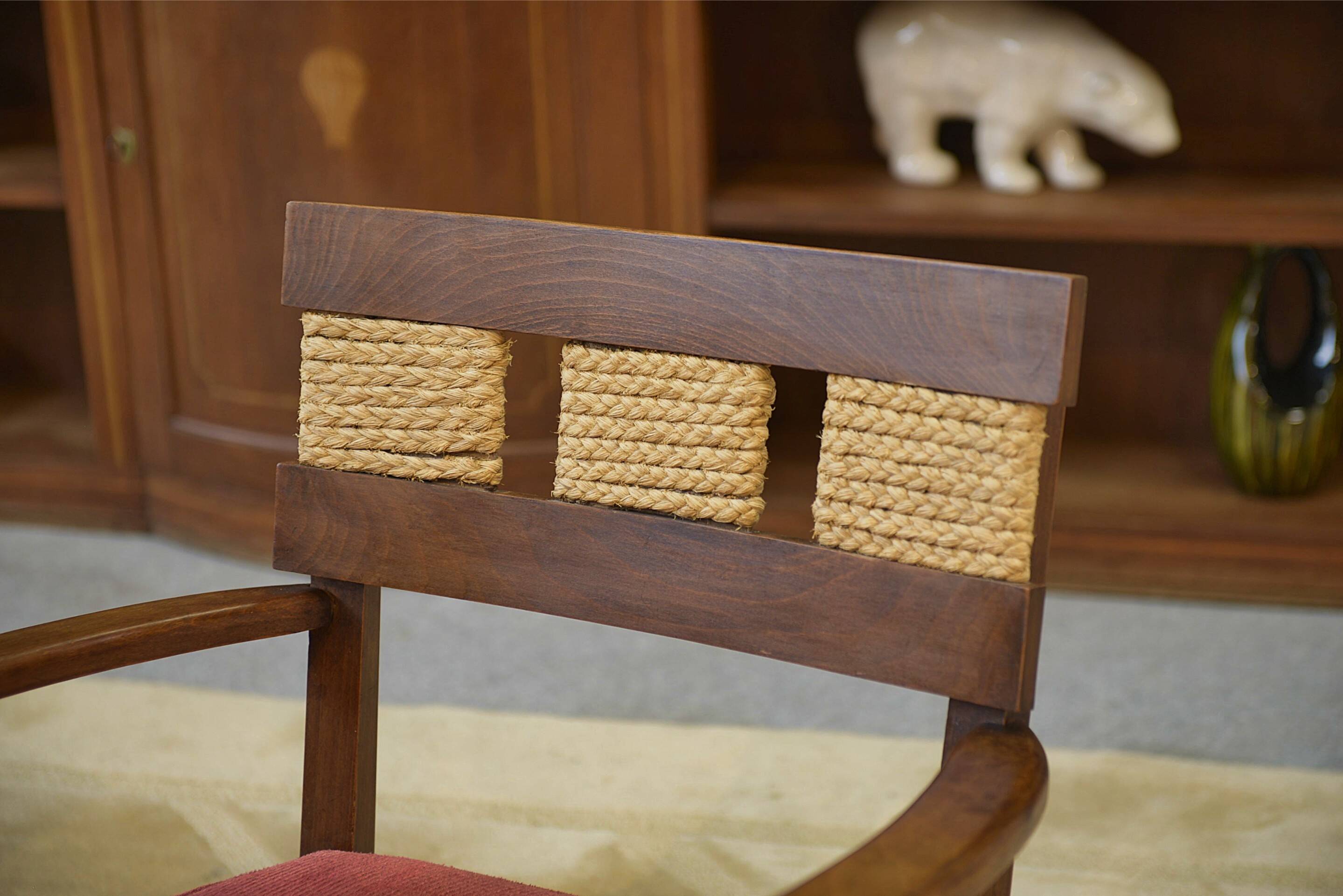 Brutalist pair of armchairs attributed to Audoux Minet, 1950s.
