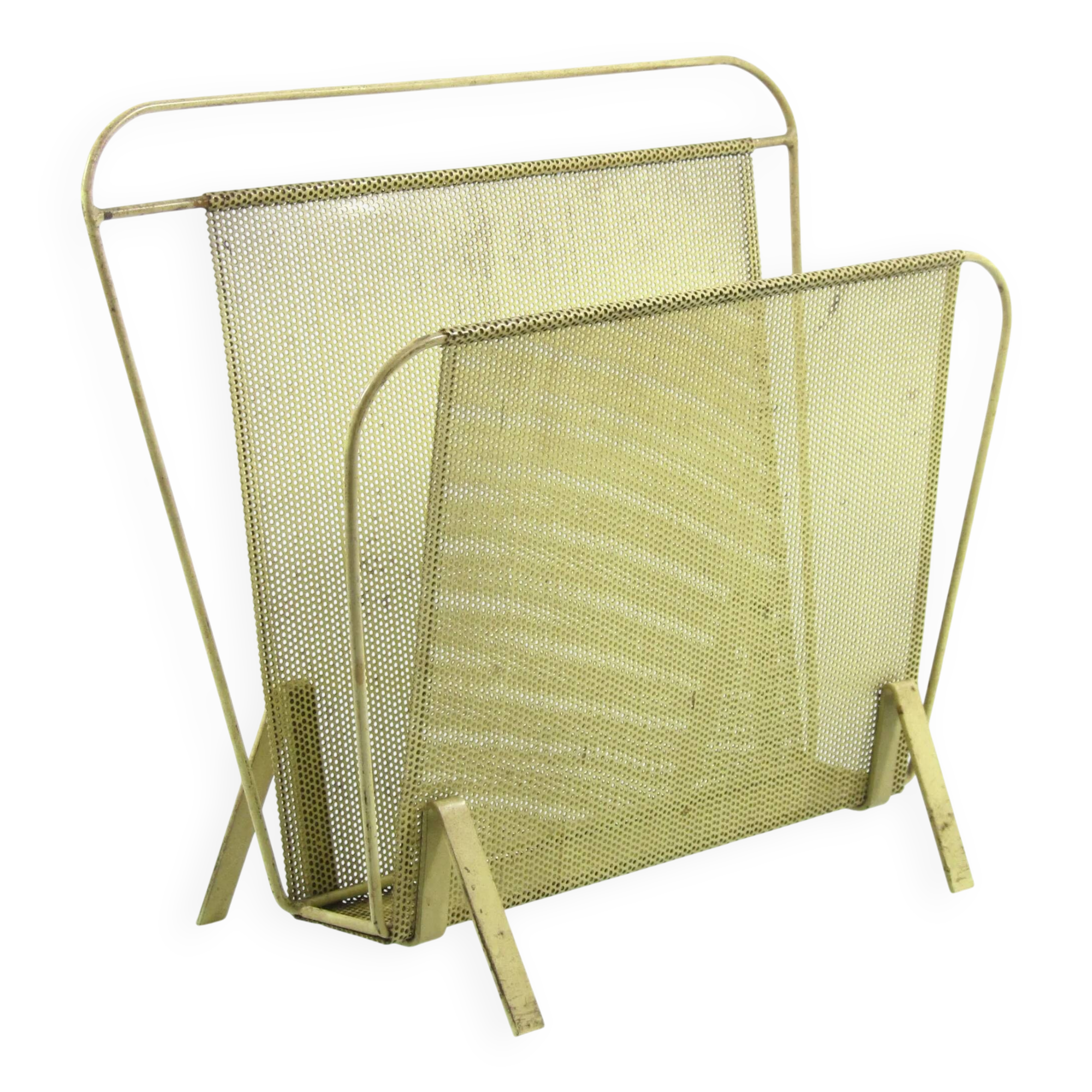 Compact yellow Mathieu Mategot 1960s magazine rack for Artimeta