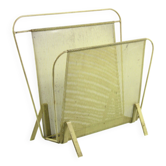 Compact yellow Mathieu Mategot 1960s magazine rack for Artimeta