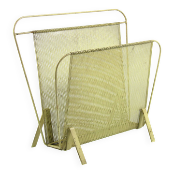 Compact yellow Mathieu Mategot 1960s magazine rack for Artimeta