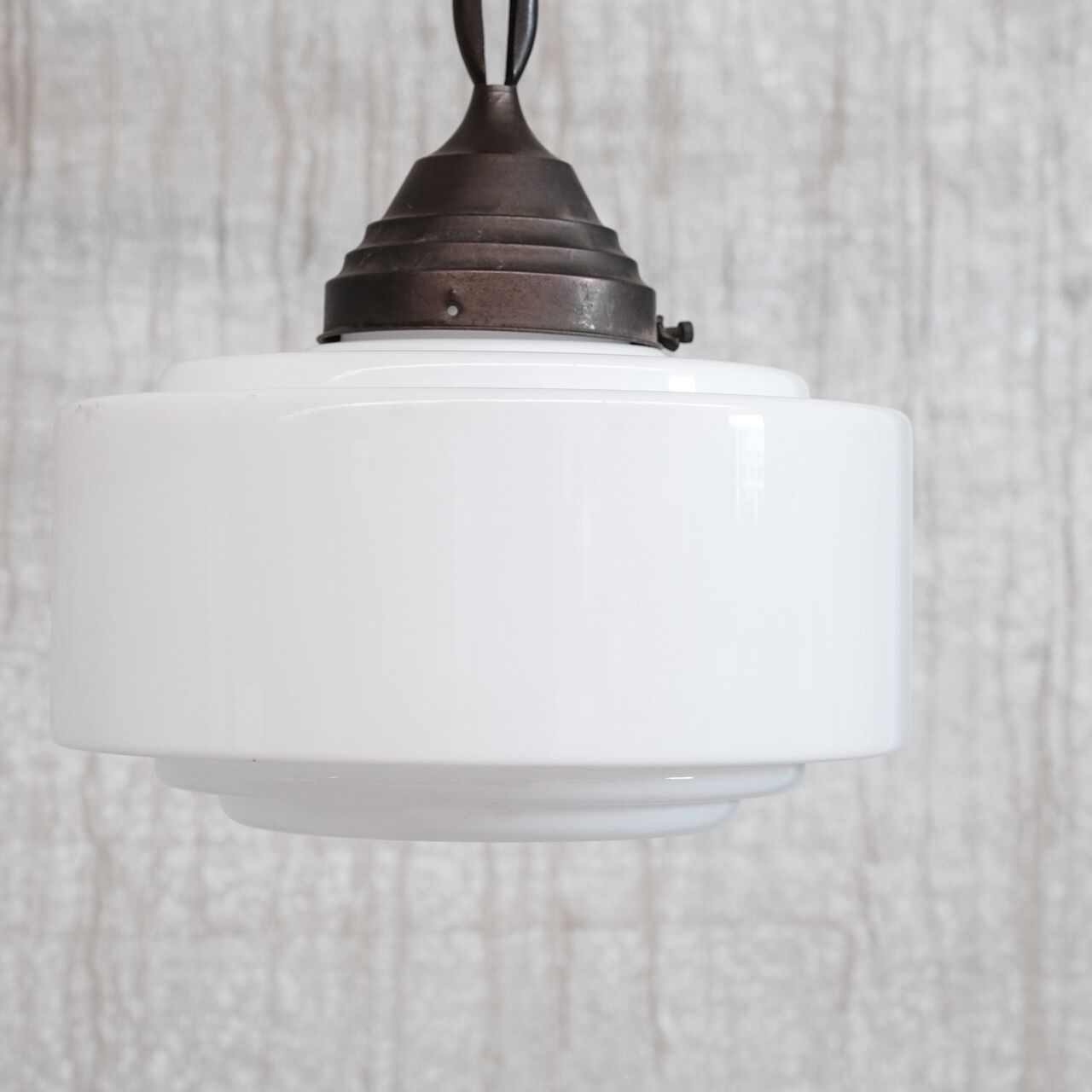 Opaline Glass and Brass Stepped Pendant Light