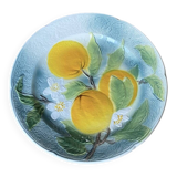 Vintage celadon green slipware plate with fruit decoration - Saint Clément