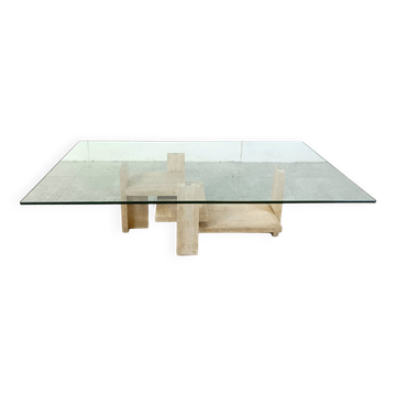 Table basse vintage en travertin, 1970