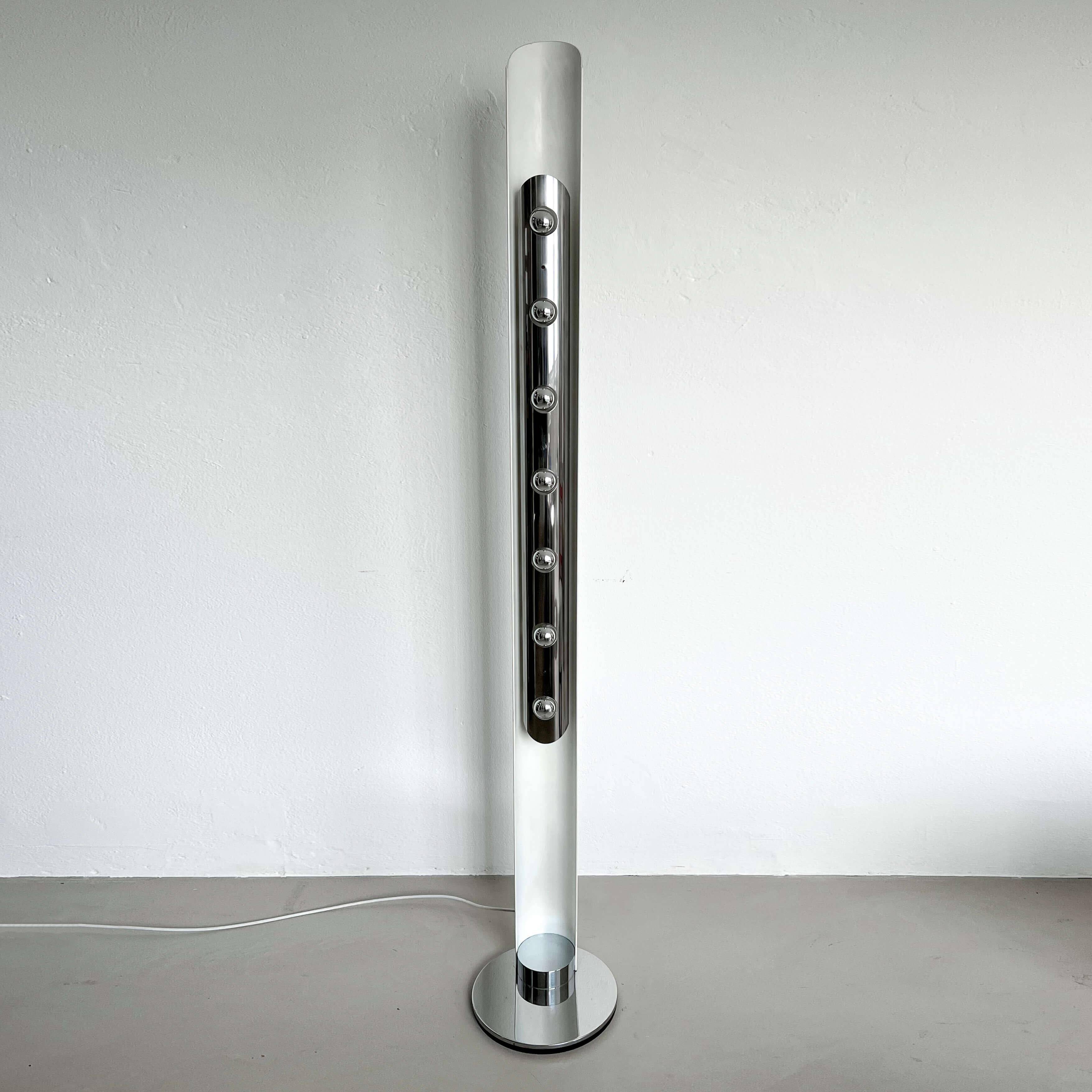 Vintage Italian Chromed Space Age totem lamp by Enrico Tronconi, made in Italy