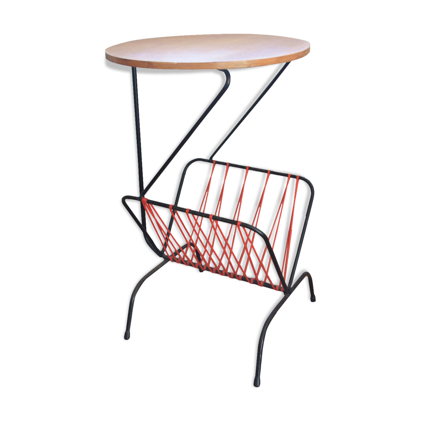 Bout de canapé gueridon porte revues bois metal scoubidou