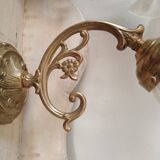 Pair of brass wall sconces and glass tulip, art nouveau style