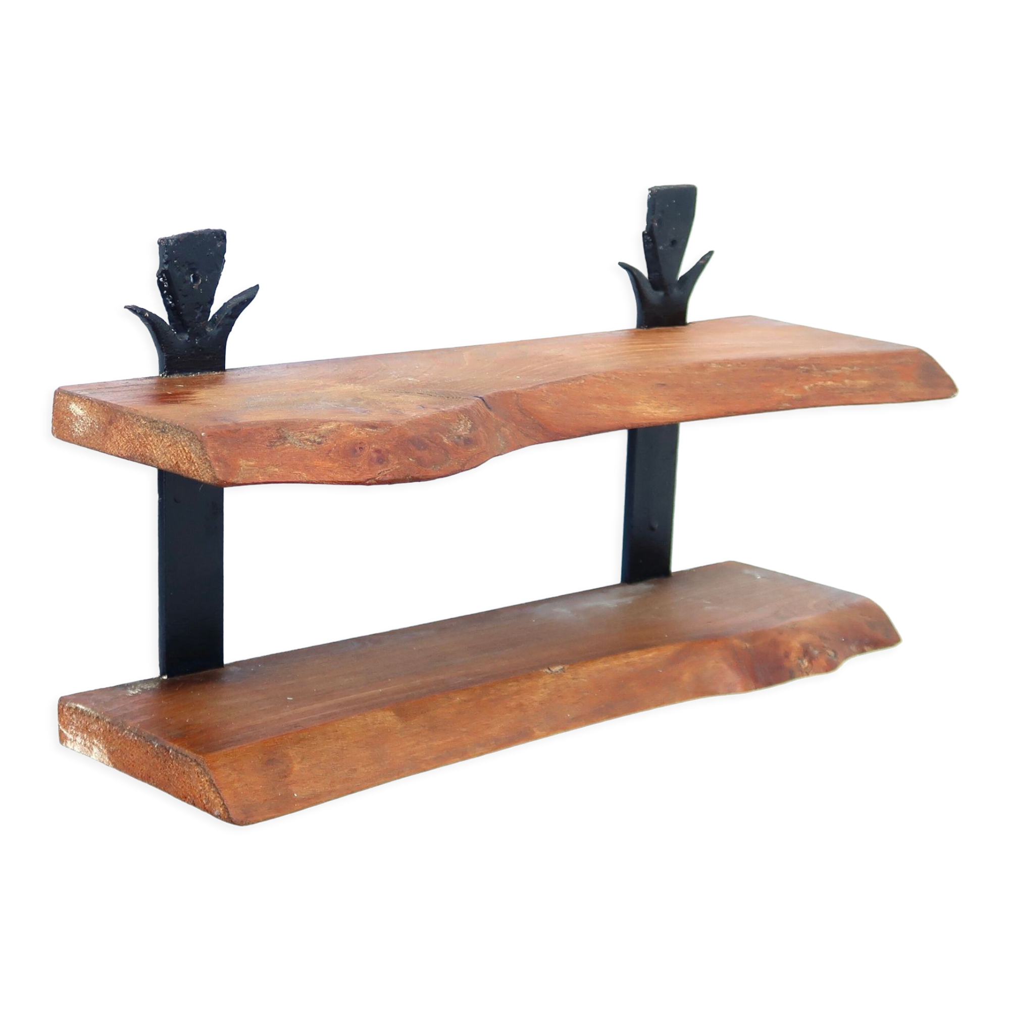 Wall shelf in wood and wrought iron, 70s