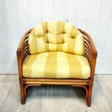 Bench and its bamboo and rattan armchair