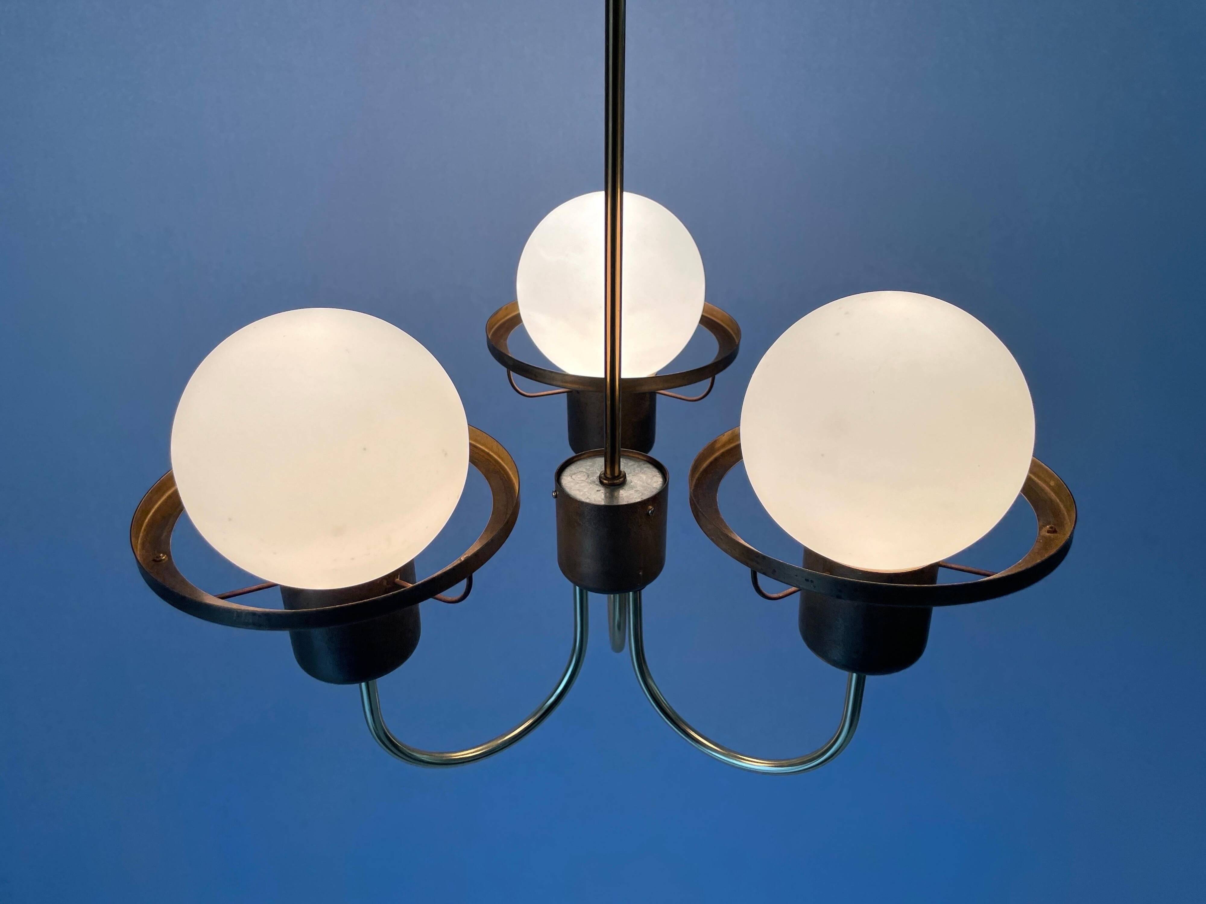 Suspended lamp with 3 glass balls and brass frame, Germany, 1960s