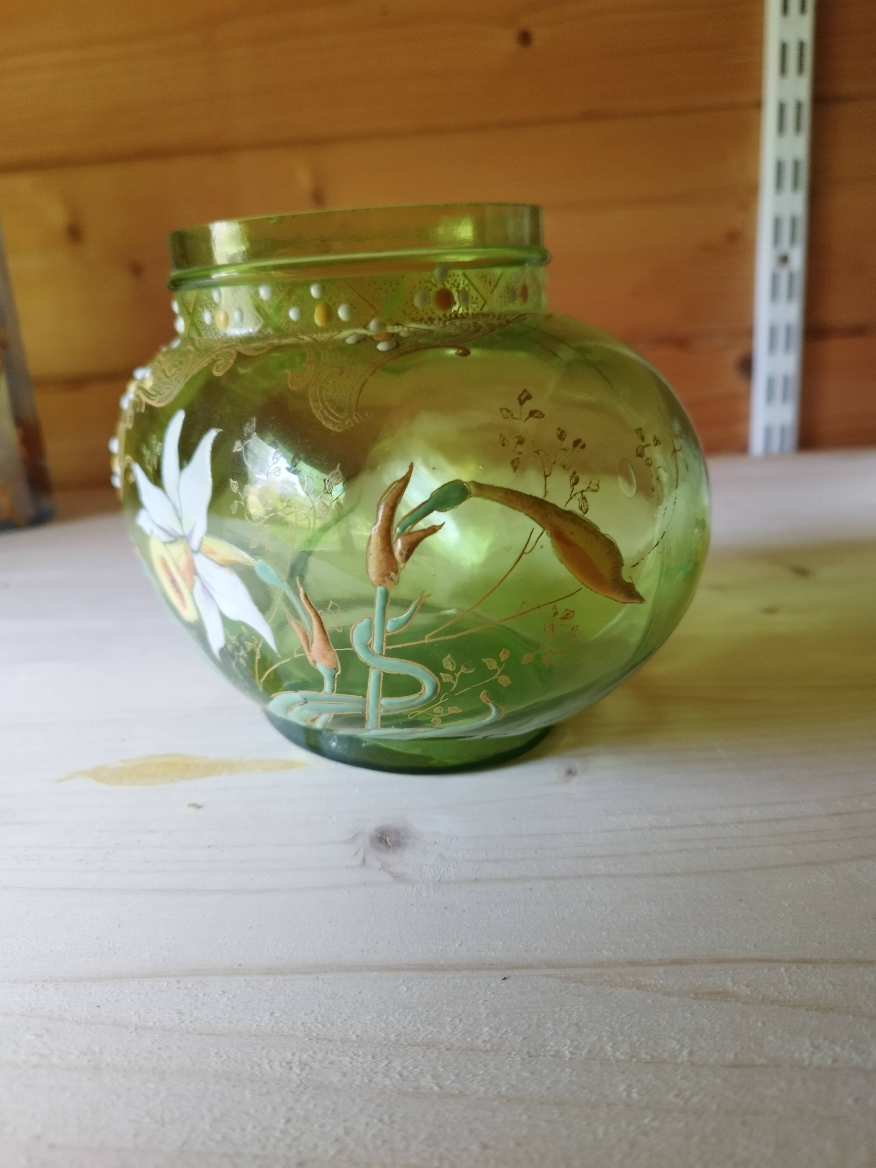 Enameled vase. original form. very fine work.