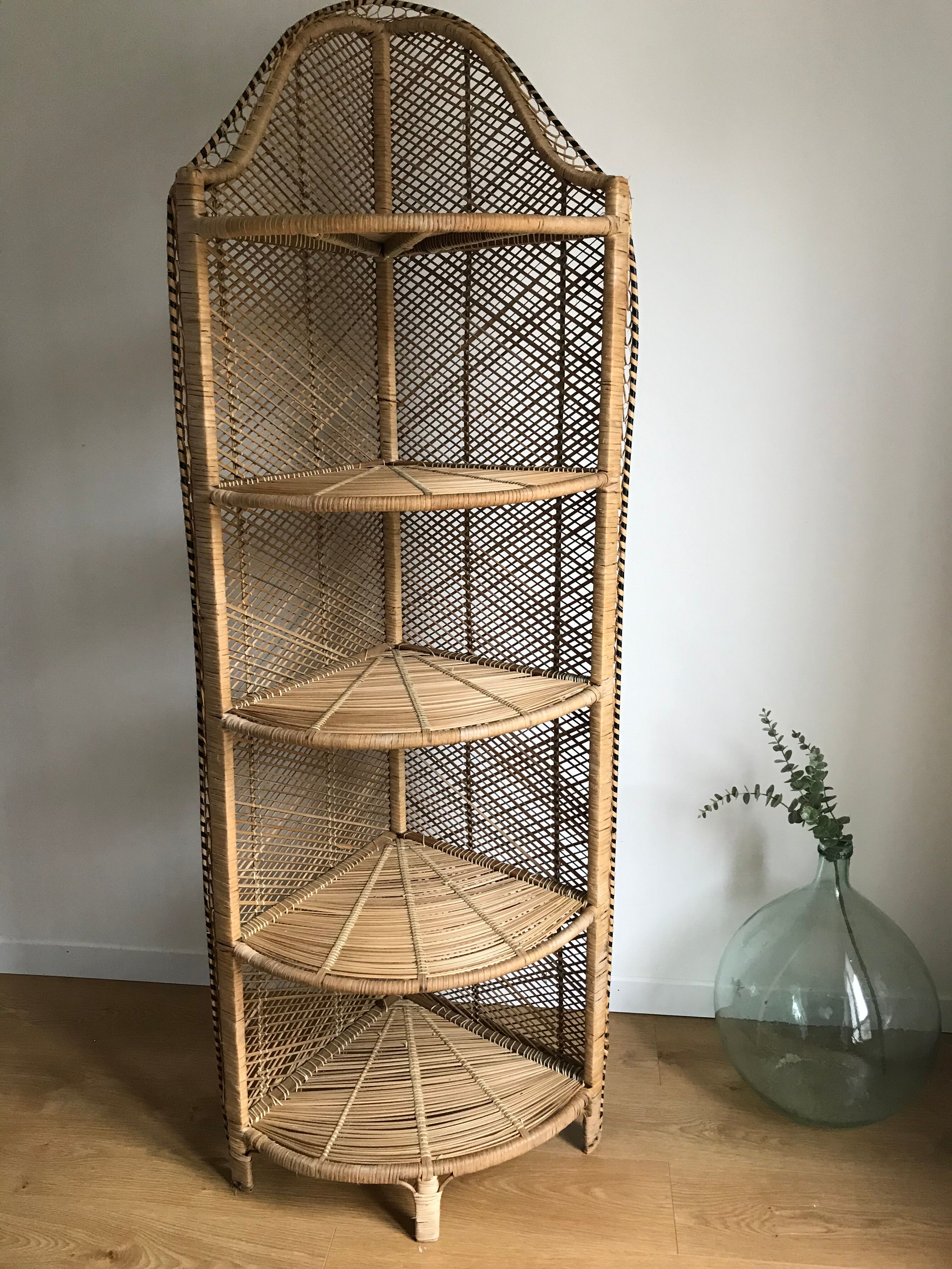 Large rattan corner shelf in Emmanuelle style