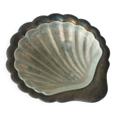 Art Deco Shell Pocket Bowl in Patinated Silver and Satin Glass from the 1930s