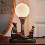 Cherub lamp and opaline globes
