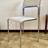 Designer tubular steel and white Skai chair, 1970s
