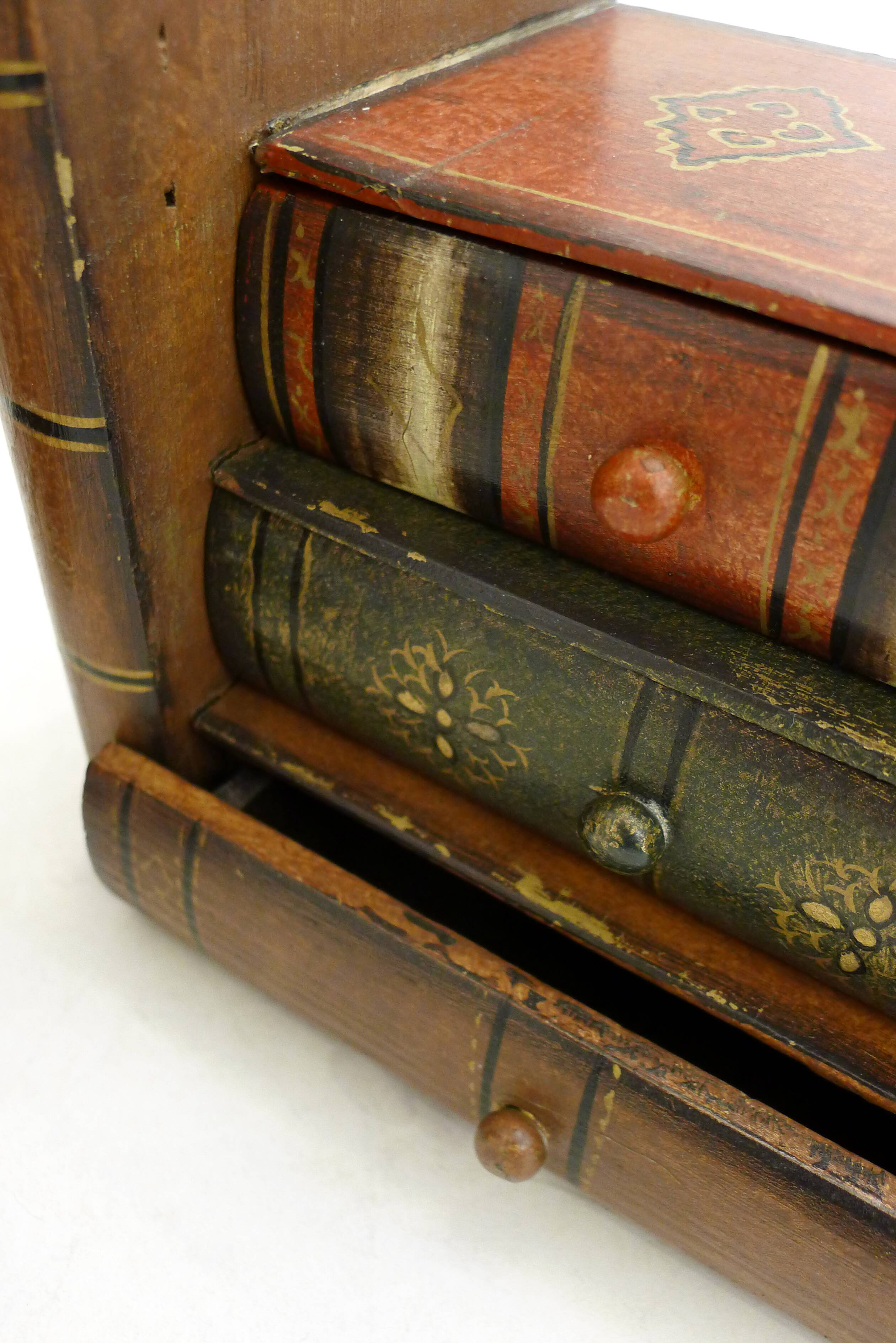 Pair of bookends (& secret boxes) in trompe l'oeil Stacked books