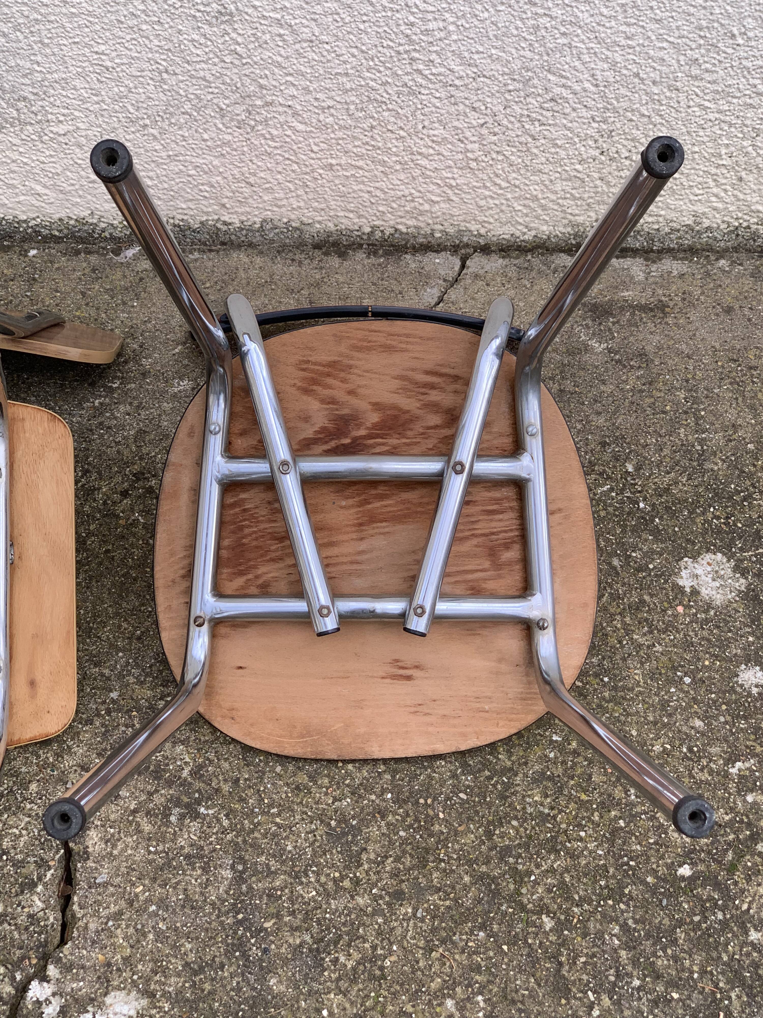 Mismatched formica chairs and stool 1960