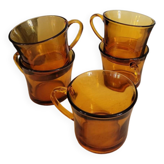 Set of 5 amber Duralex coffee cups