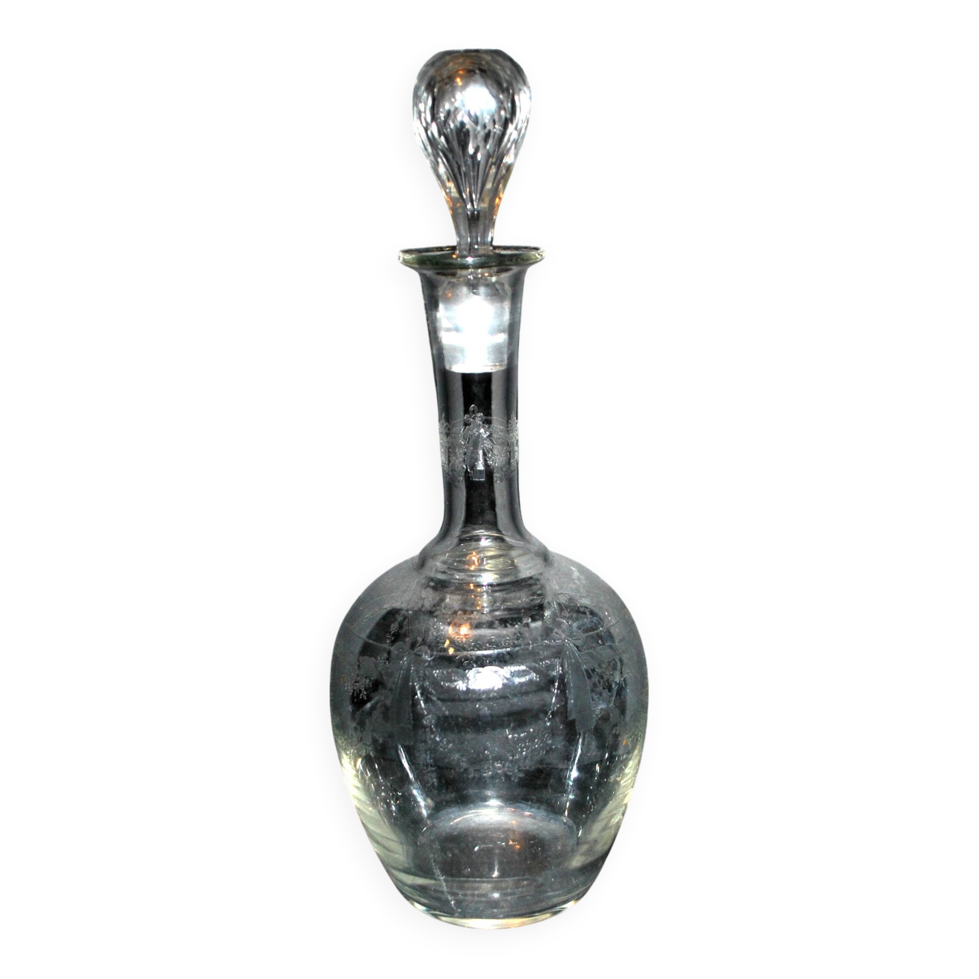 Antique PORTIEUX carafe, Pasteur model, with Empire engraving, 1930