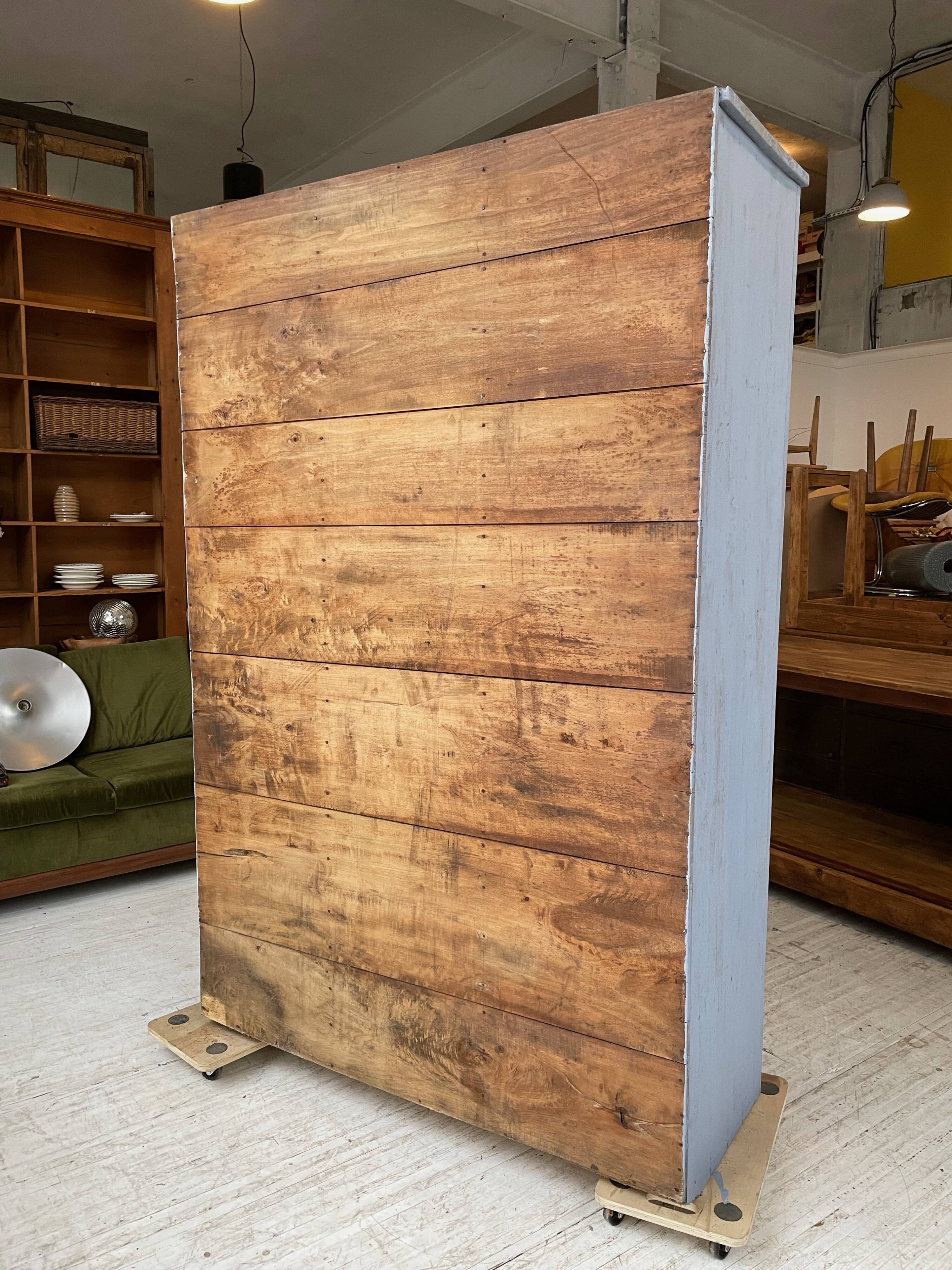 Blue patinated workshop furniture locker room
