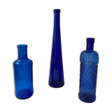 Set of 3 cobalt blue glass bottles