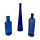 Lot de 3 bouteilles en verre bleu cobalt