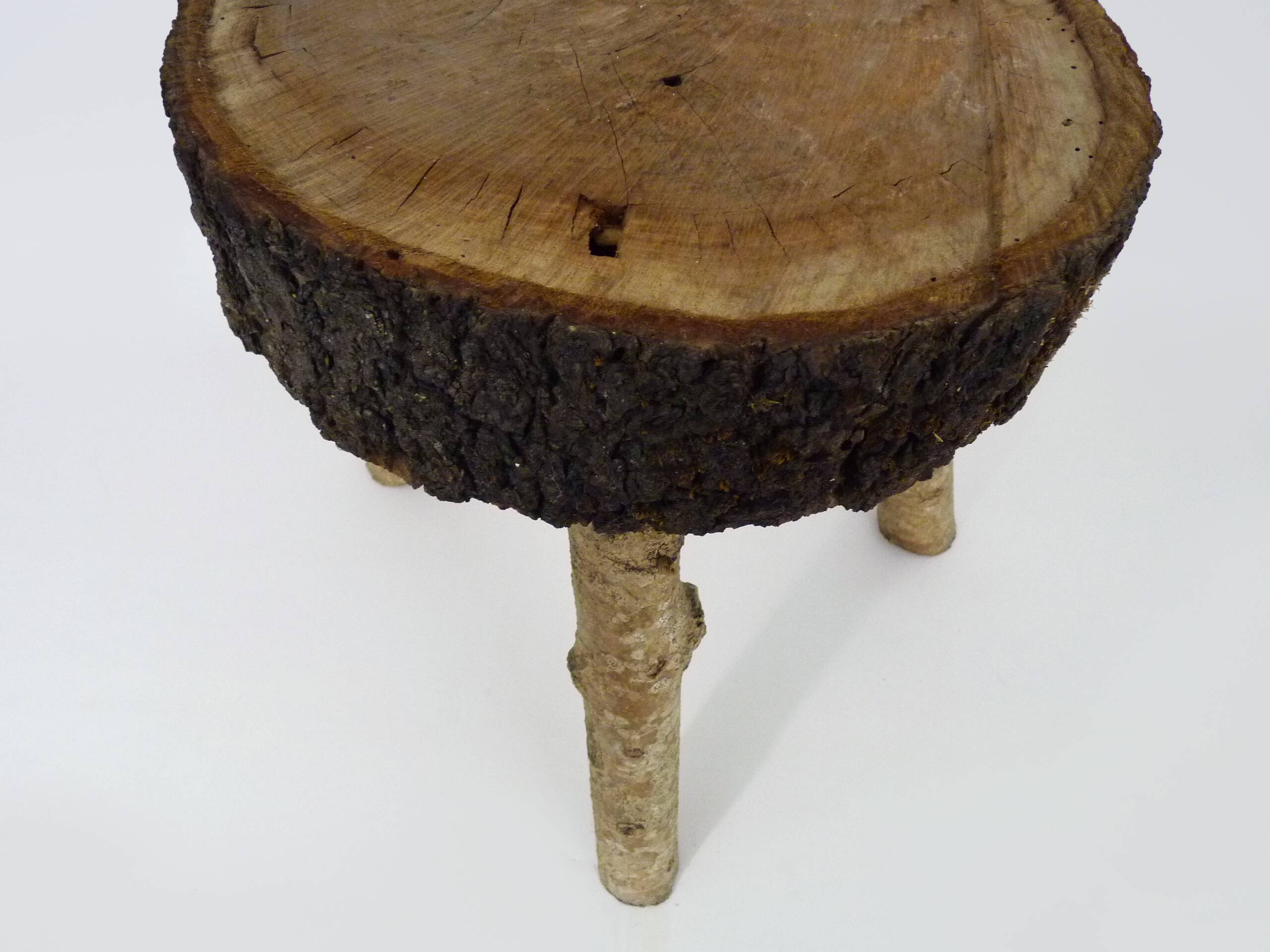 Tripod oak milking stool, Ariège peasant art, France (19th century)