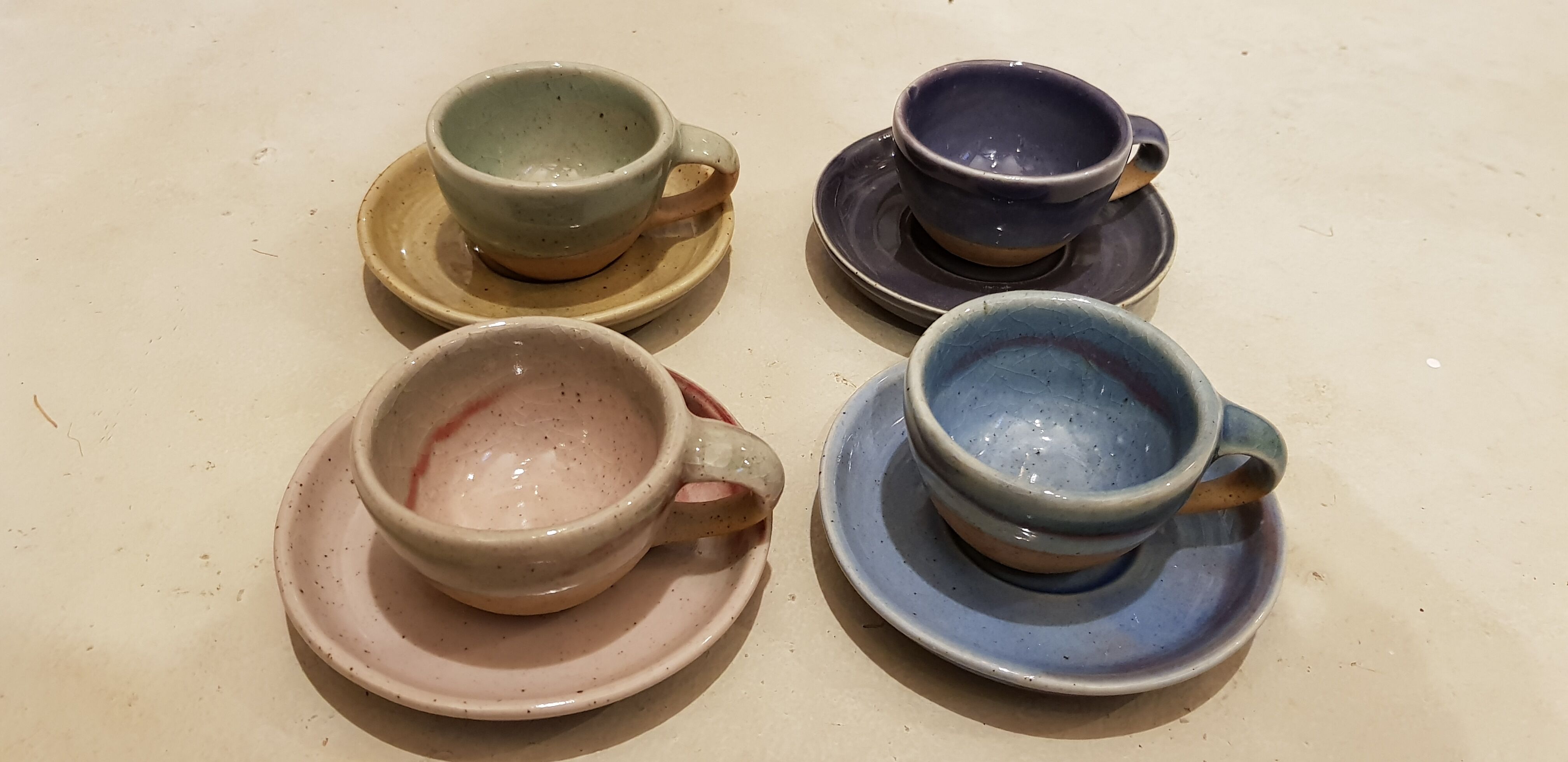 4 cups craft antique pottery