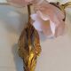 Pair of bronze swan and pink tulip wall lights in glass paste