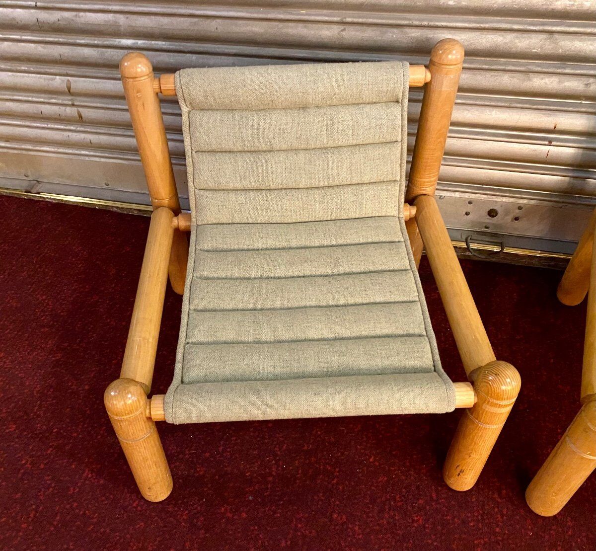 Pair of 1970s/80s armchairs in natural wood