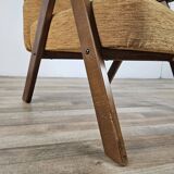 Fauteuil inclinable en bois et tissu des années 70