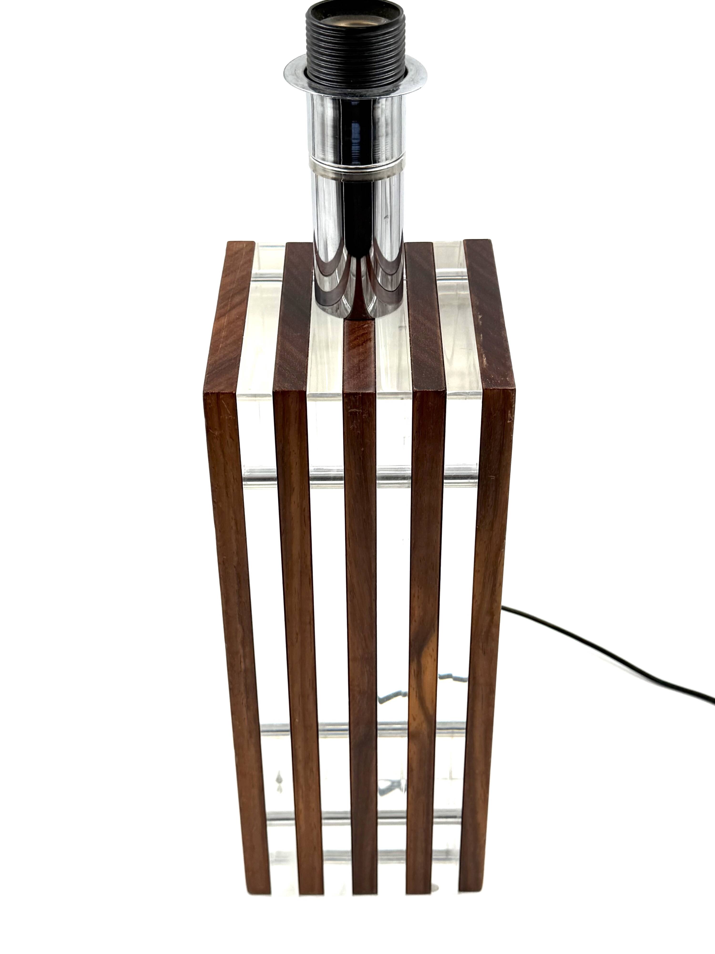 Hollywood regency wood and lucite table lamp base, Italy, 1970s