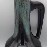 Large vase in glazed ceramic stoneware flamed effect brown and turquoise 35.5 cm