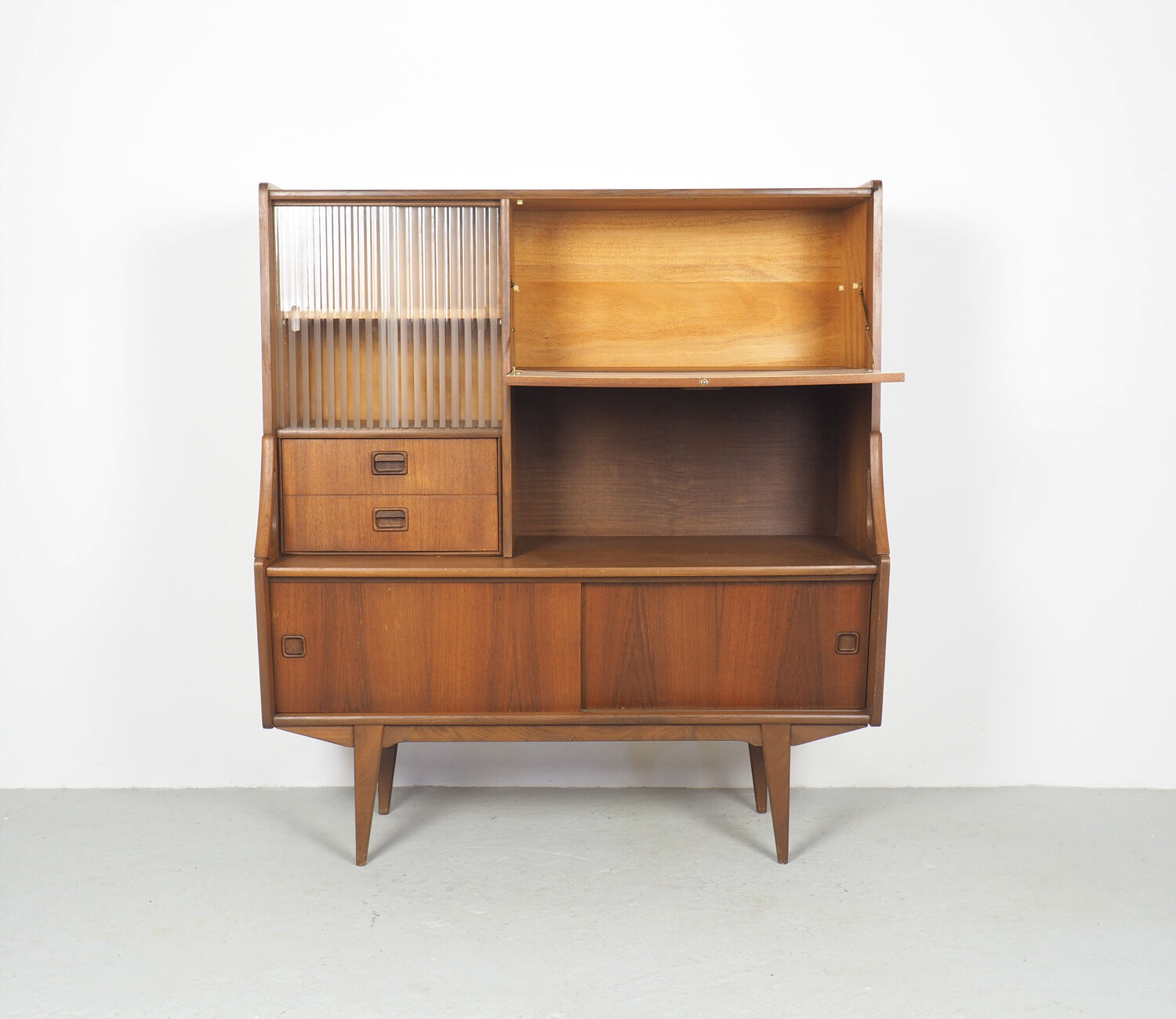 Vintage dutch teak buffet with showcase 1960