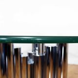 Table basse Space Age en tube chromé et verre 1970